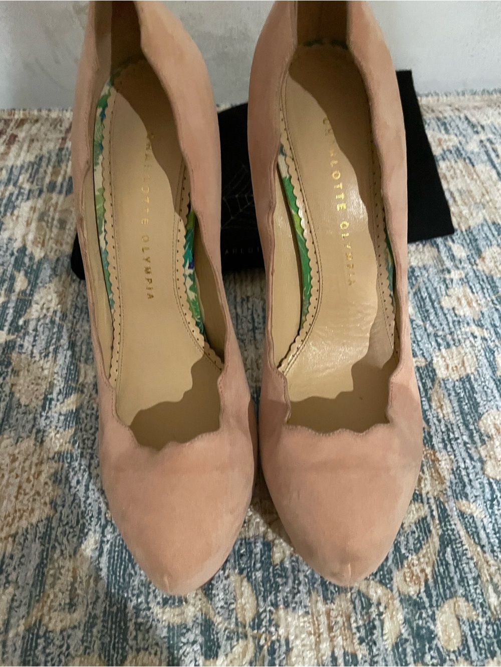 Charlotte Olympia Blush Pink Scalloped Suede Platform Pumps